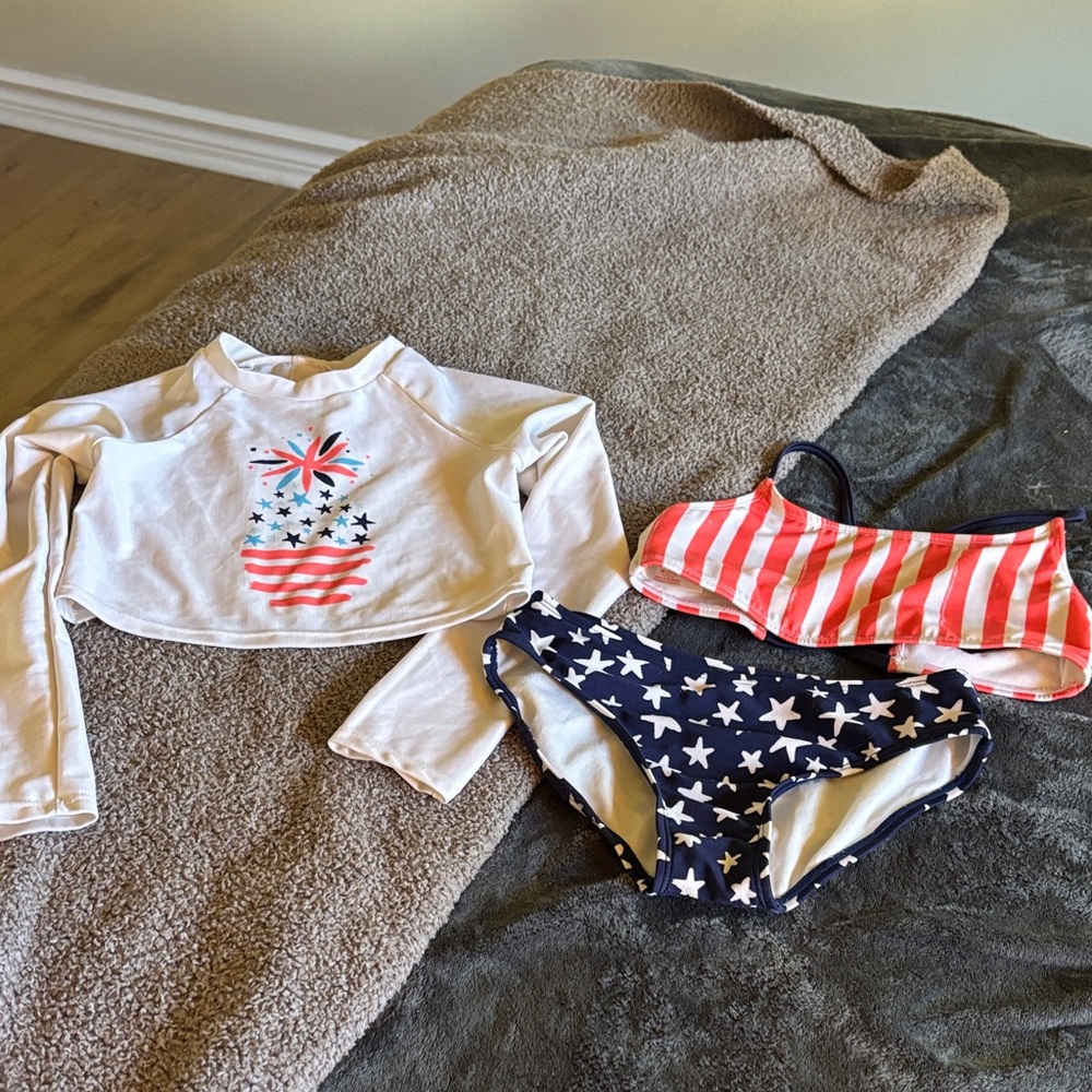 Cat & Jack Kids Swim Rashguard Set - White, Red, and Blue Fourth of July 🇺🇸